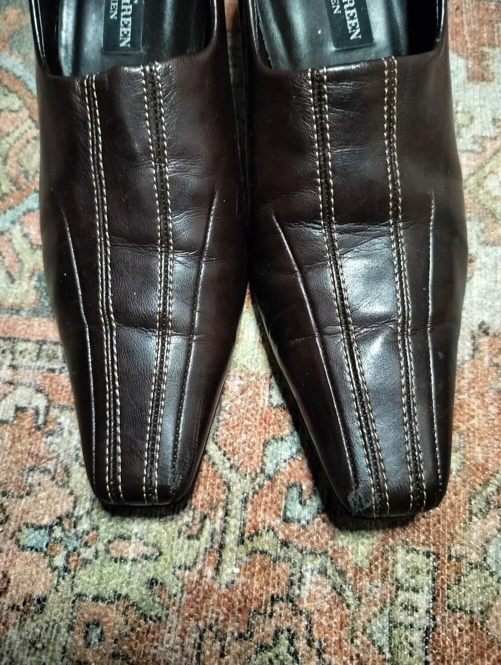 Vintage Paul Green Dark Brown Leather Square-Toe Slip-On Loafer Heels - 9 (6 UK)